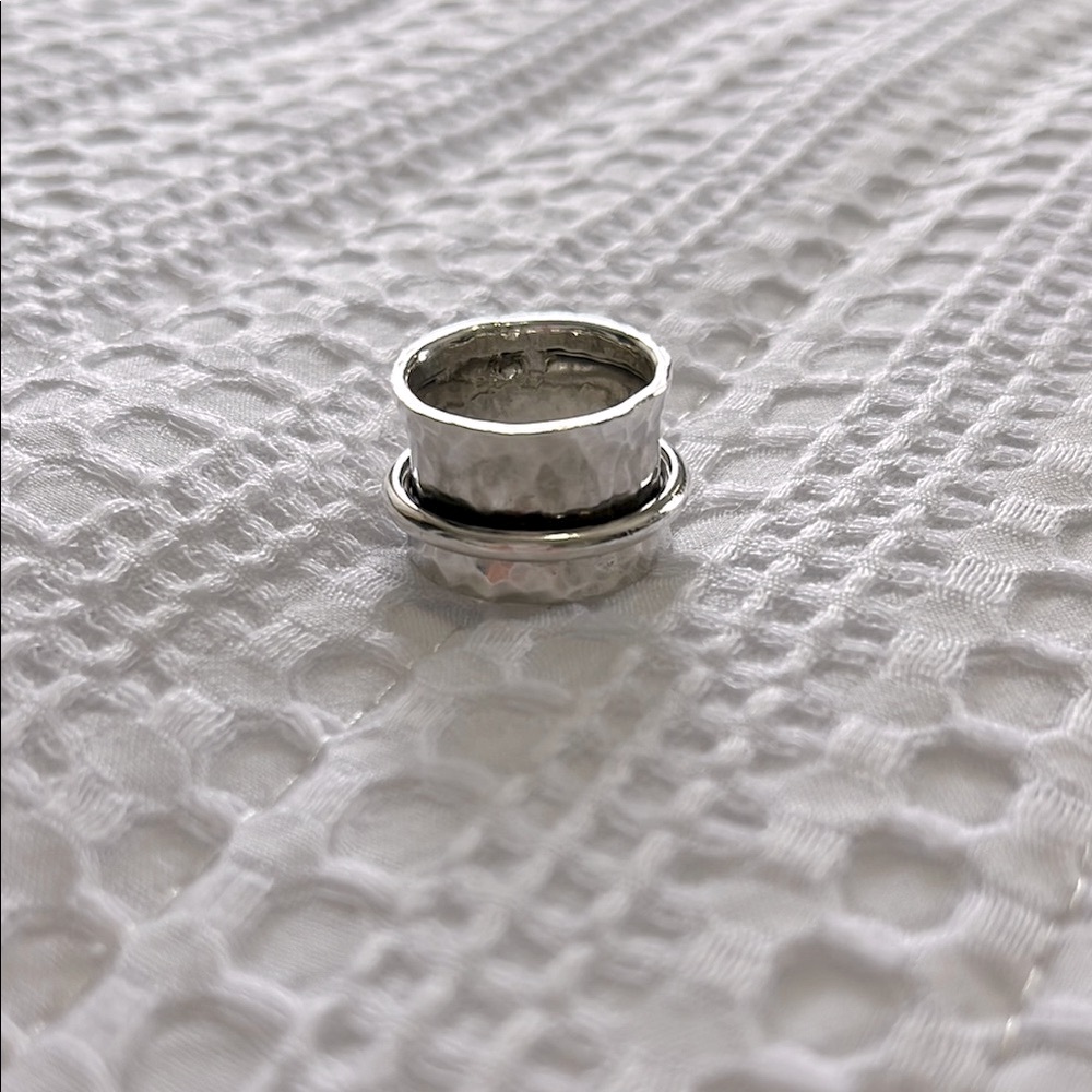 Hammered Fidget Spinner Sterling Silver Ring